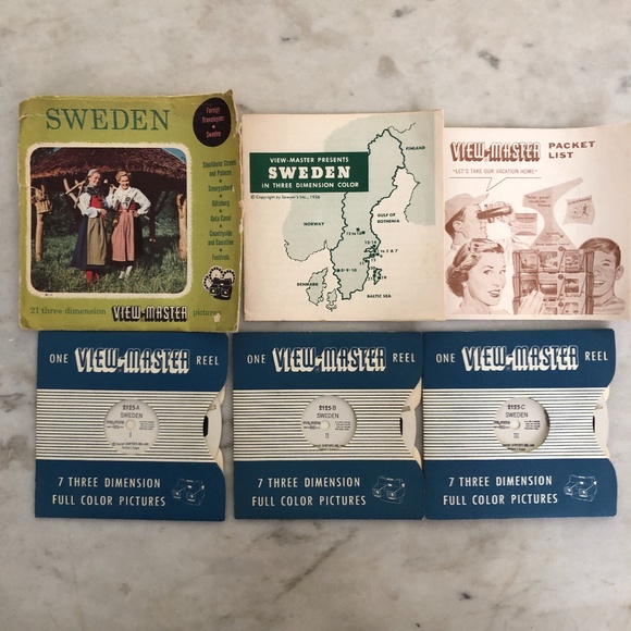 View Master Other - Vintage 1950's View-Master "Presents Sweden in 3 Dimension Color" (3 Reels)
